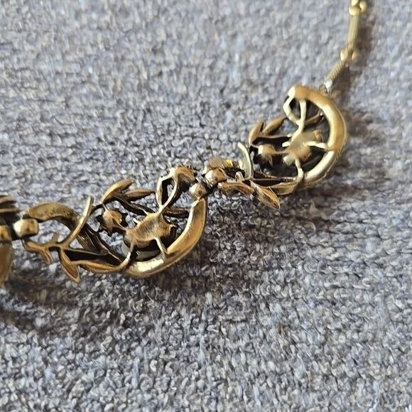 1960s Coro Necklace Gold Tone Faux Pearl Crystals Rhinestone 16.5" Adjustable - Picture 8 of 10